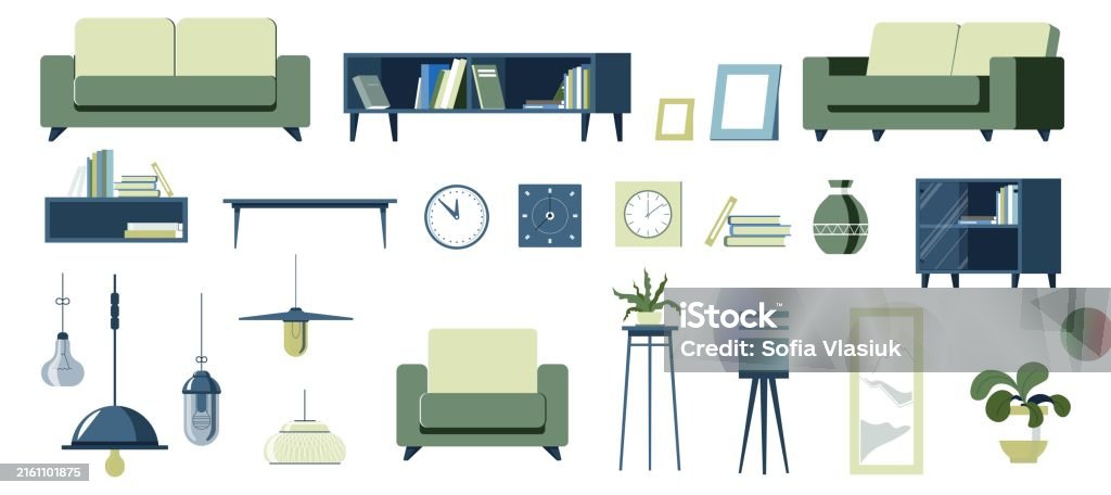 Furniture For Home Interior Design Or Stores Stock Illustration ...