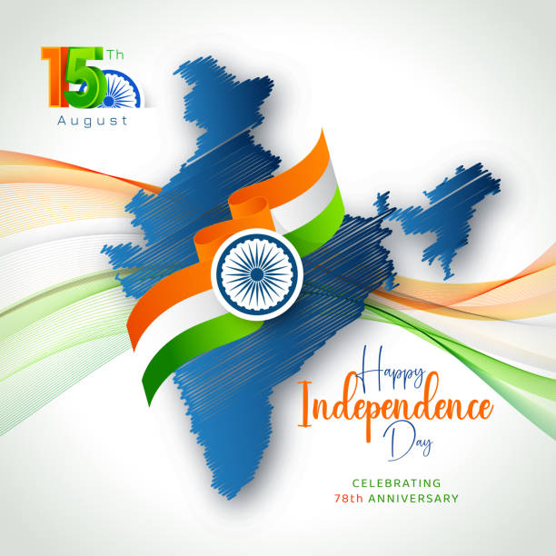istock India national day banner with map, flag colors theme background with indian map 2161107214