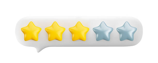 istock 3d gold three stars out of five in white speech bubble. Realistic render of customer review, rating, feedback concept. 3d medium quality service symbol isolated on white background 2161107222