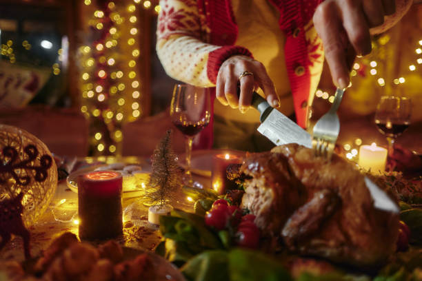istock Cutting Christmas roasted chicken! 2161109312