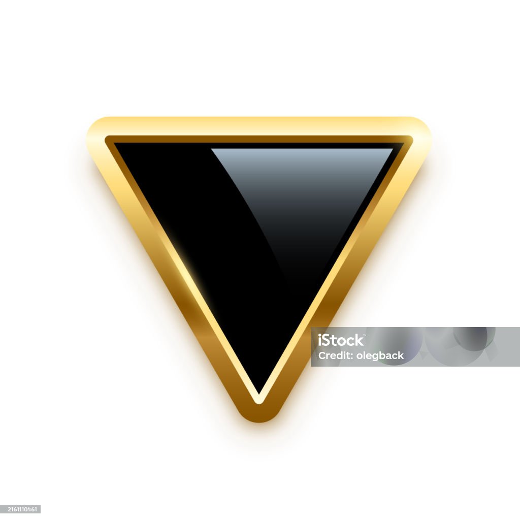 Black Triangle Button With Golden Frame Vector Illustration 3d Glossy ...