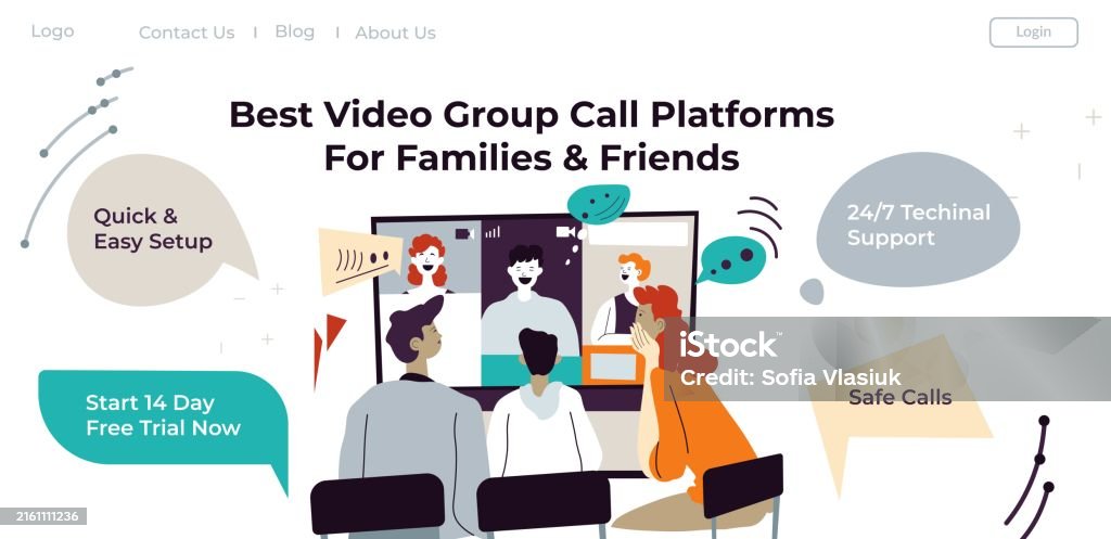 Group Call Best Video Group Call Platform For Friends Vector Stock Illustration ...