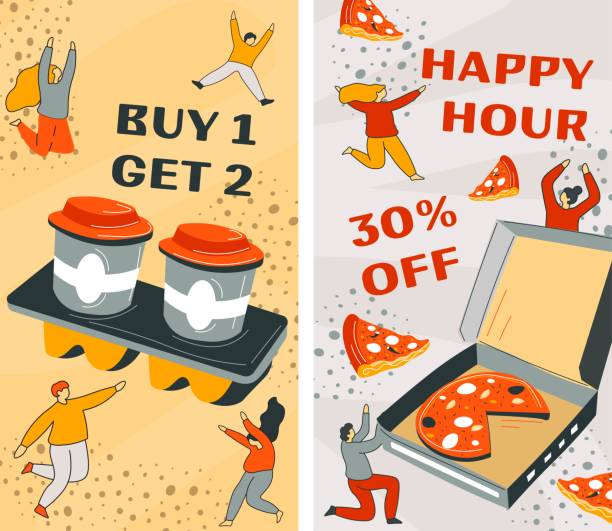 istock Happy hour in pizzeria, discounts and offer banner 2161122618