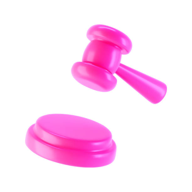 istock 3d pink judge gavel icon isolated on white background. Render of auction hammer and concept of law and judgment. 3d cartoon simple vector illustration 2161123798