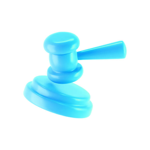 istock 3d blue judge gavel icon isolated on white background. Render of auction hammer and concept of law and judgment. 3d cartoon simple vector illustration 2161124029