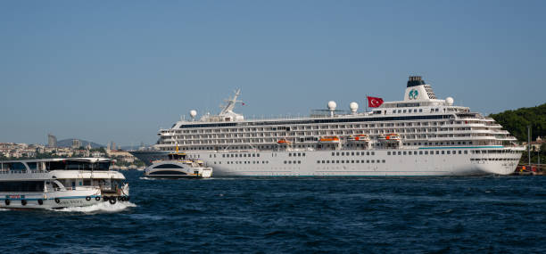 Istanbul, Turkey - June 23, 2024:A large cruise ship on the shore of the Topkapi Palace