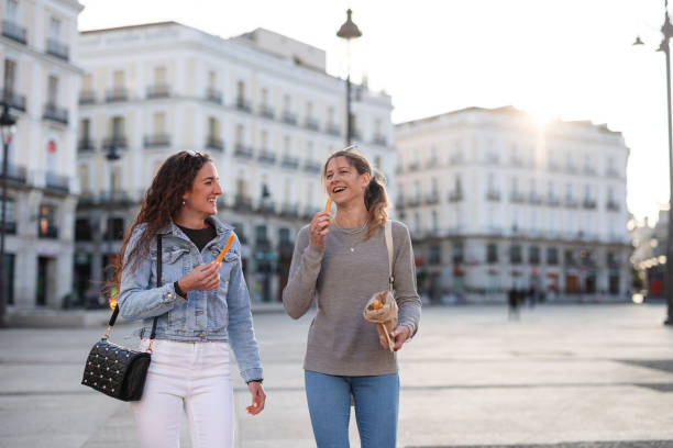 Happy Friends Exploring Madrid Streets