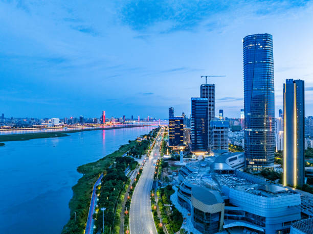 istock Modern city skyline night scene 2161139013