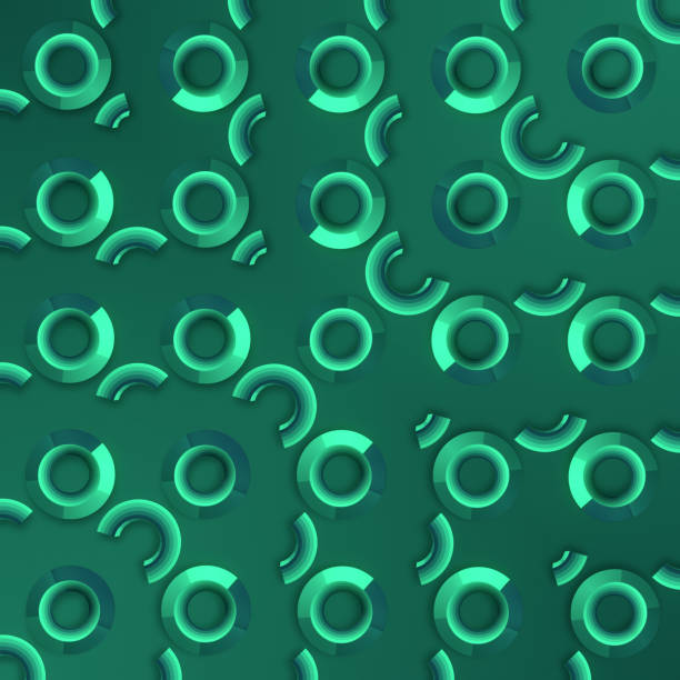 A green background with a pattern of circles. The composition is visually appealing and creates a sense of depth and texture. A fresh and vibrant design. 3d rendering digital illustration