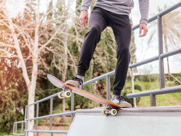 Skateboarder in mid-trick on ramp