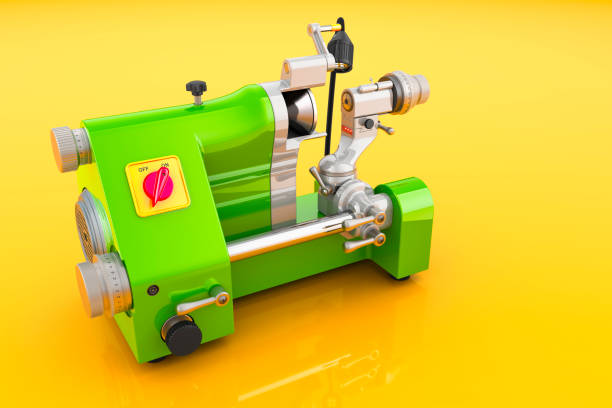 Green Universal Cutter Grinder on yellow background, 3D rendering