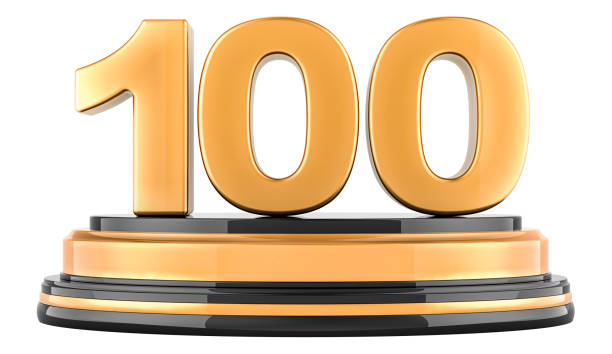 100 golden podium award, 3D rendering isolated on white background