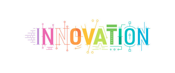 stockillustraties, clipart, cartoons en iconen met technical drawing innovation concept. technical drawing colorful innovation word. innovation concept for education and business - innovatie