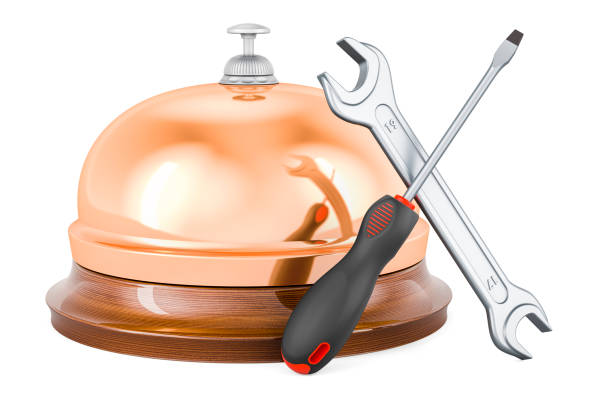 istock Reception bell with screwdriver and wrench, 3D rendering 2161146652