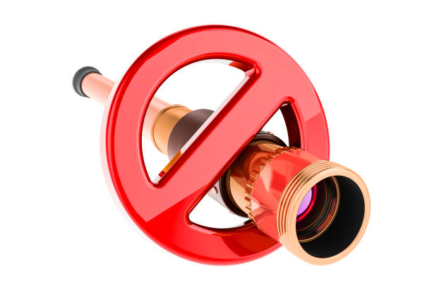 Pirate Spyglass with forbidden symbol, 3D rendering isolated on white background