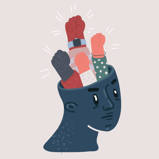 istock Vector illustration of Rock revolution inside head. Fist up. Protest. 2161147595