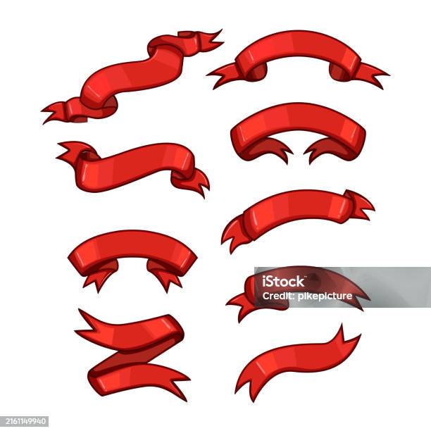 Cartoon Flyer Ribon Red Ribbon Set Cartoon Vector Illustration Stock Illustration ...