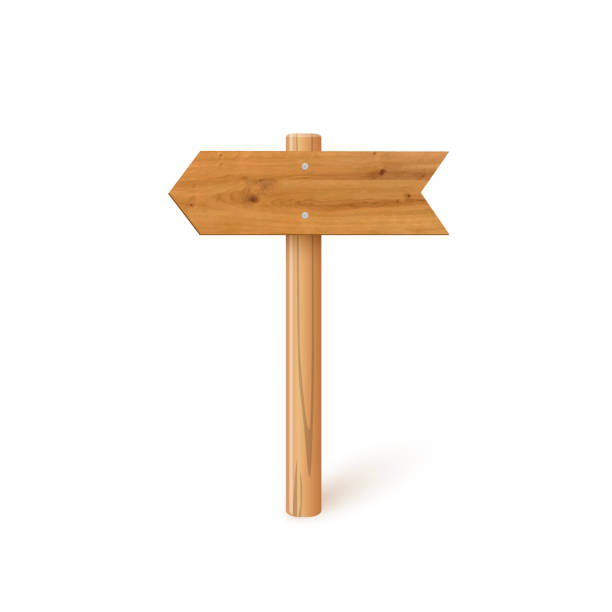 istock 3d wooden signboard vector illustration. Realistic wood sign post. Blank arrow with wood texture, plywood road pointer. City guidance 2161150732