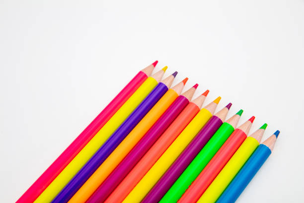 Colorful drawing pencils on white, kids creativity, back to school concept