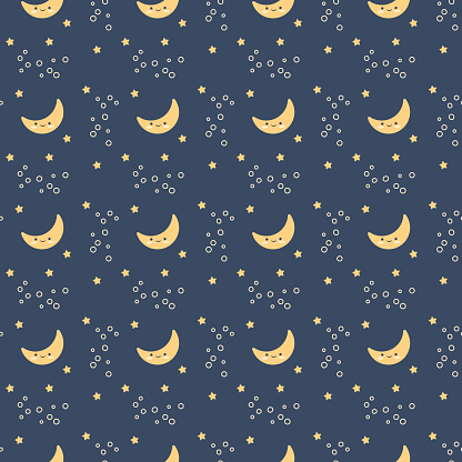 Simple Background Moon Pattern Kids Simple Hand Drawn Flat Style Seamless Pattern Cute Elements Of ...
