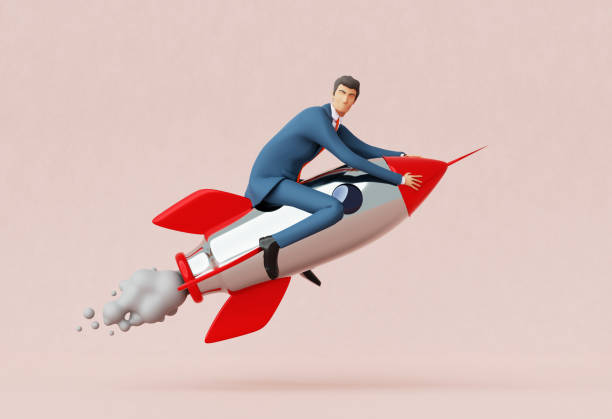 istock Successful businessman flying with the rocket, 3d rendering 2161152188