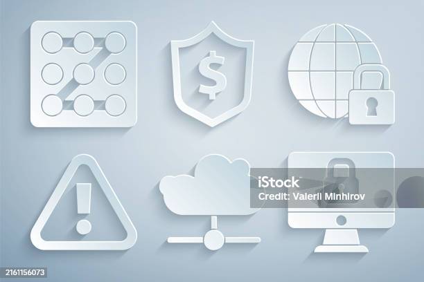 Desktop Lockdown Notification Icon Set Network Cloud Connection Global Lockdown Exclamation Mark In ...