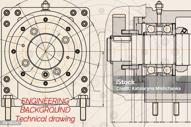 Powderized Machine Drawing Mechanical Engineering Drawings On Light Background Milling Machine ...