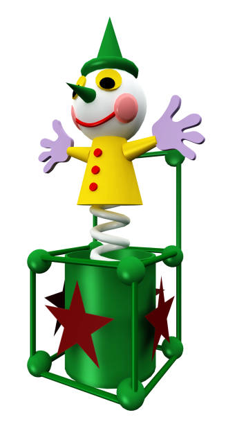 Computer generated 3D illustration with a colorful toy figure from the box isolated on white background