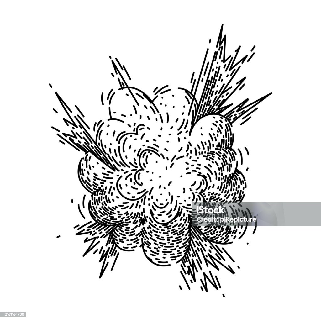 Exploding Bullets Drawing Fireball Explosion Bomb Sketch Hand Drawn Vector Stock Illustration ...