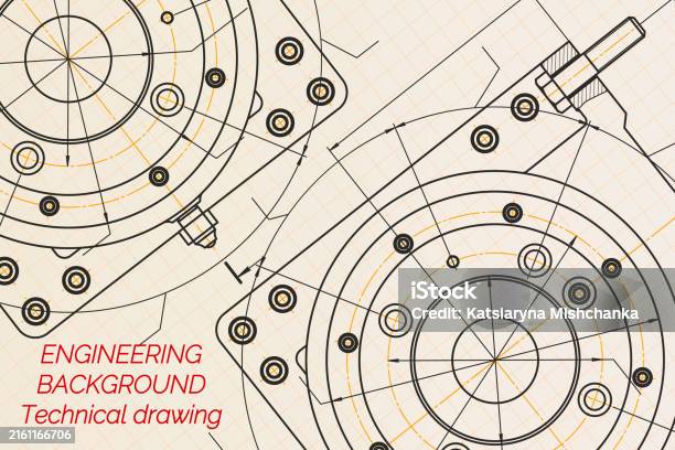 Mechanical Engineering Drawings On Light Background Milling Machine ...