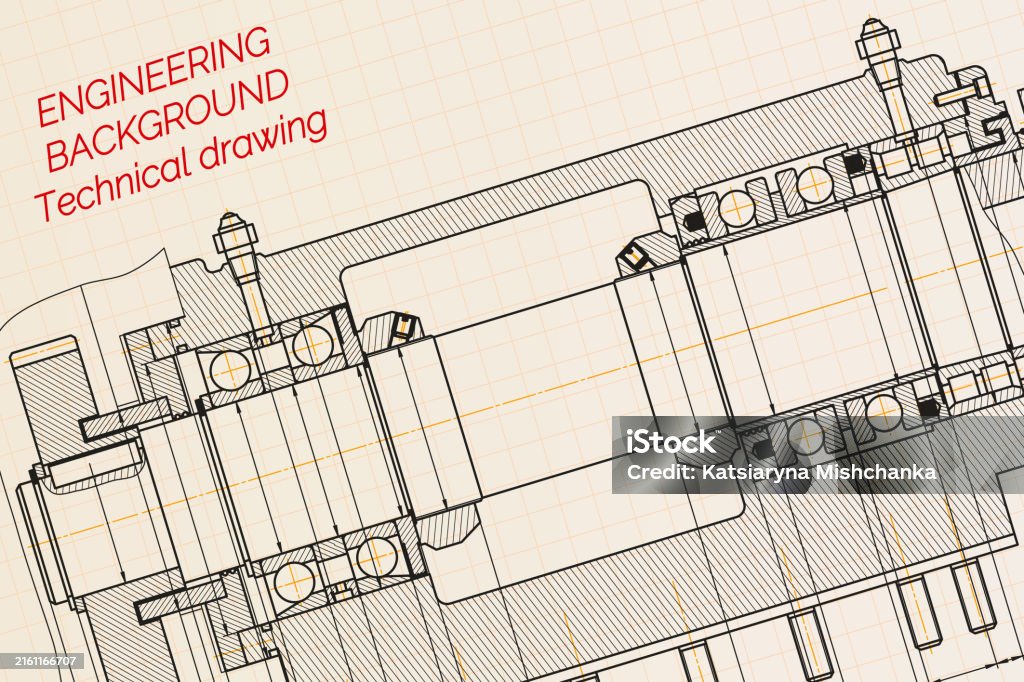 Mechanical Engineering Drawings On Light Background Milling Machine ...