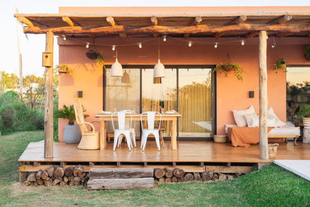 istock Wooden deck outside a country house. 2161168533