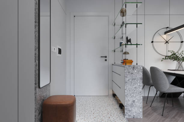 istock White Theme For entry space with Stool, Hanging on the LED Wall mirror 2161170437