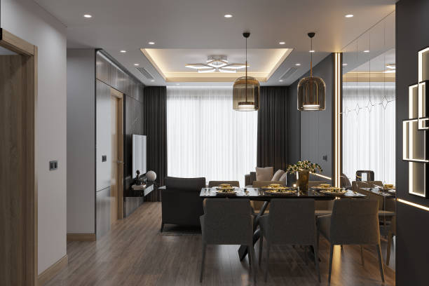 istock Exclusive furniture decorated in the Dining Place with a Modern and chic interior, 3D rendering 2161170601