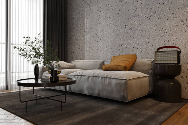 istock Industry-style Interior for living space with Sofa and Coffee table, 3D rendering 2161171464