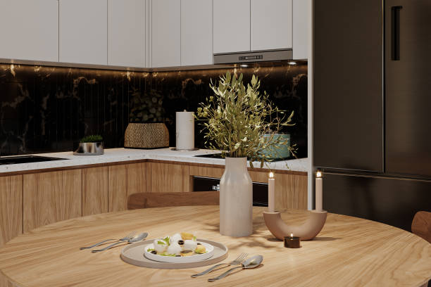 istock Plants in a pot with meal serving on the dining, 3D rendering 2161171719