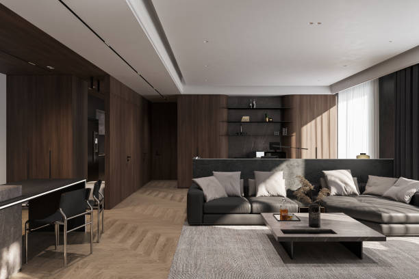 istock Simple and Philosophic interior in an apartment with Black and White Theme, 3D rendering 2161171823