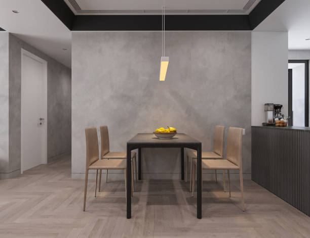 istock Gray concrete Wall, Dining Set-up in the dining room, 3D rendering 2161172136