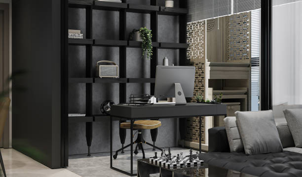 istock Black and Graceful Reading Zone beside Living Space, 3D rendering 2161173172