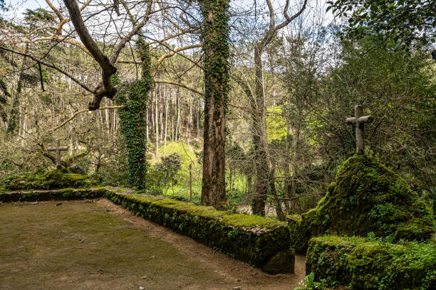istock Abandoned and empty medieval Convento dos Capuchos in the Serra de Sintra National Park, Portugal 2161174090