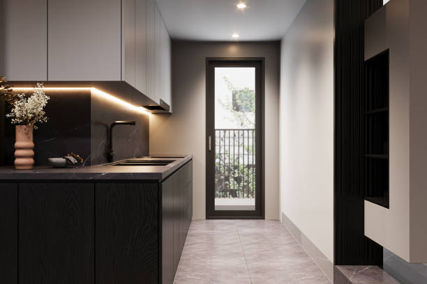 istock A view of the outside from a panoramic balcony door in the kitchen, 3D rendering 2161174622