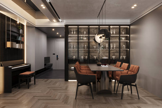 istock Panorama of the modern dining room attached with Musical Place, 3D rendering 2161175003