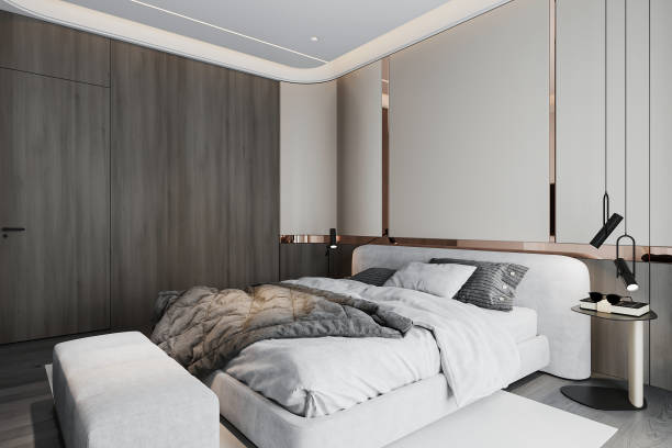 istock White and comfy bed with pillow, plaid in the Modern bedroom. 3D rendering 2161175105