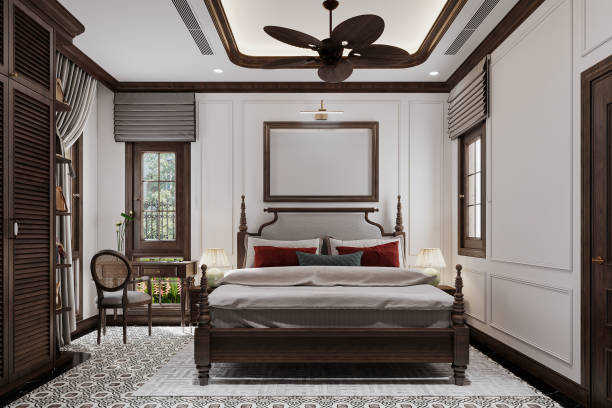 istock Bedroom interior with classic and traditional bed, Almira. 3D rendering 2161176072