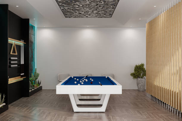 istock Modern home billiard room with a beautiful table. nobody. 3d renderingModern home billiard room with a beautiful table. nobody. 3d rendering 2161176252