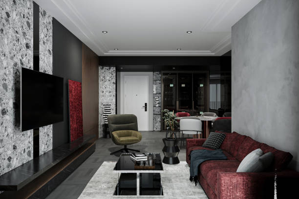 istock Modern living room interior in industrial style. 3D rendering 2161176400