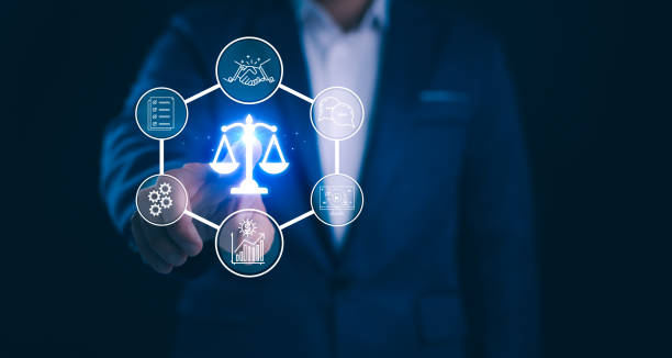 istock Business Ethics Concept. AI ethics or AI Law concept. Developing AI codes of ethics. Compliance, regulation, standard, business policy and responsibility. Machine learning algorithms. 2161180039