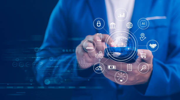 istock Businessman using smartphone by digital concepts AI, blockchain, cloud computing. Futuristic global business networking, innovation technology. marketing on modern business solutions. 2161180280