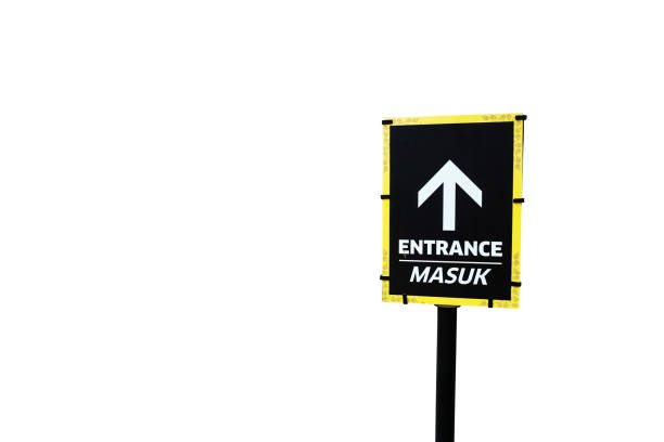 clear and concise entrance guidance signage isolated on a white background, ensuring optimal visibility and versatile application in diverse graphic projects