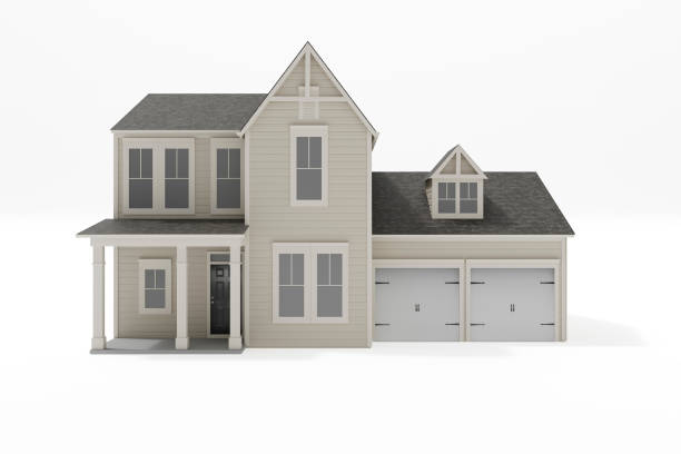 3D craftsman style house on white background with clipping path and copy space.